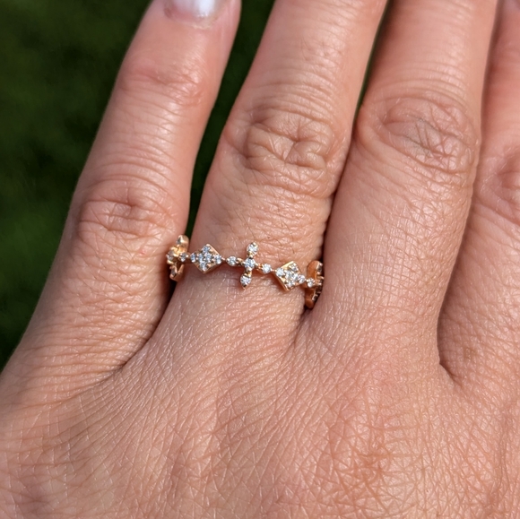 14 Karat Rose Gold Diamond Cross Art Deco Ring Band - Picture 6 of 6